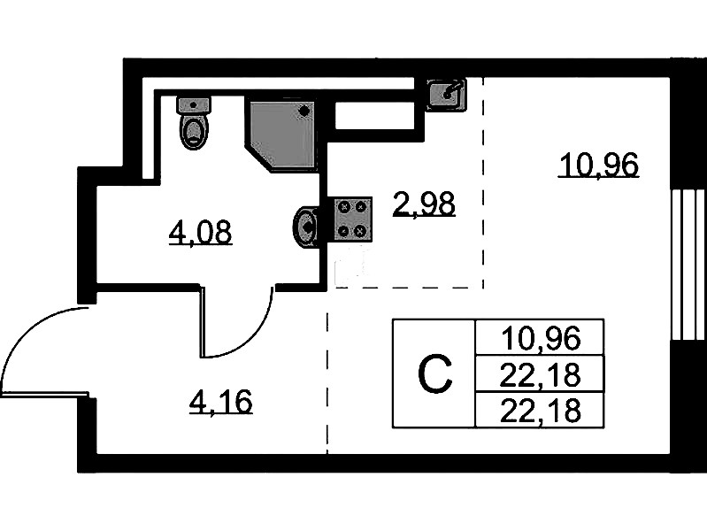 Квартира студия 22.18 м², 9/9 эт., ЖК «Квартал Лаголово»
